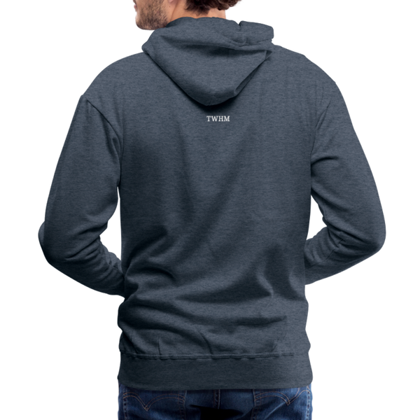 Alpha + Omega White Men’s Premium Hoodie - heather denim