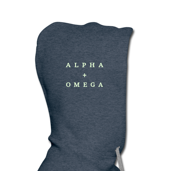 Alpha + Omega White Men’s Premium Hoodie - heather denim