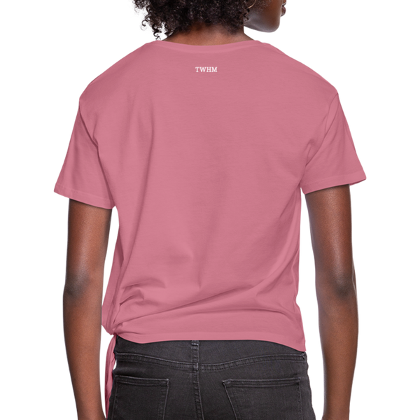 Alpha + Omega White Women's Knotted T-Shirt - mauve