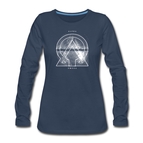 Alpha + Omega White Women's Premium Long Sleeve T-Shirt - navy