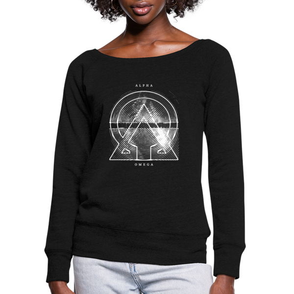 Alpha + Omega White Women's Bella + Canvas Wideneck Sweatshirt - black