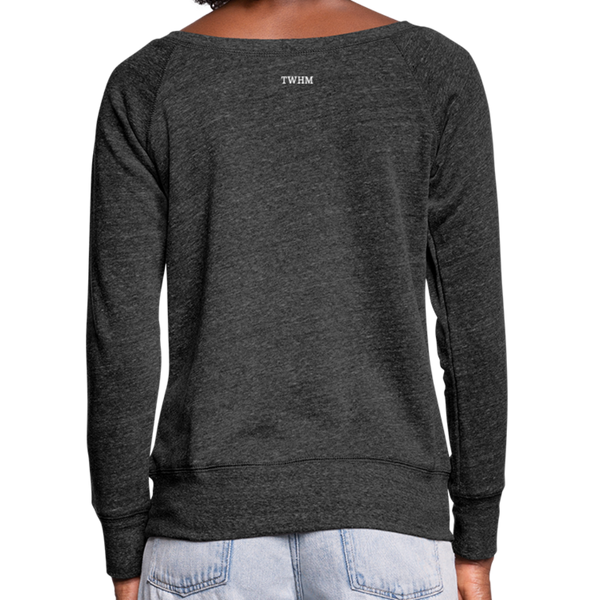 Alpha + Omega White Women's Bella + Canvas Wideneck Sweatshirt - heather black