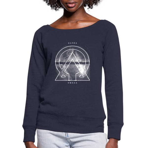 Alpha + Omega White Women's Bella + Canvas Wideneck Sweatshirt - melange navy