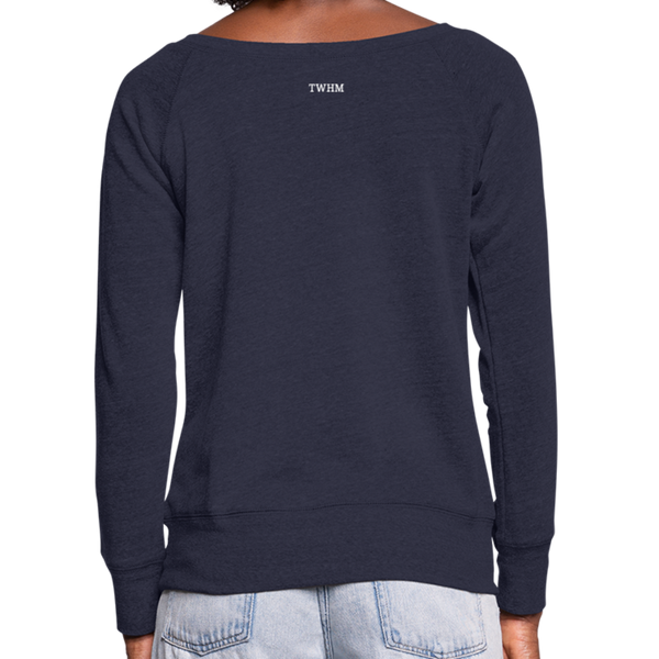 Alpha + Omega White Women's Bella + Canvas Wideneck Sweatshirt - melange navy