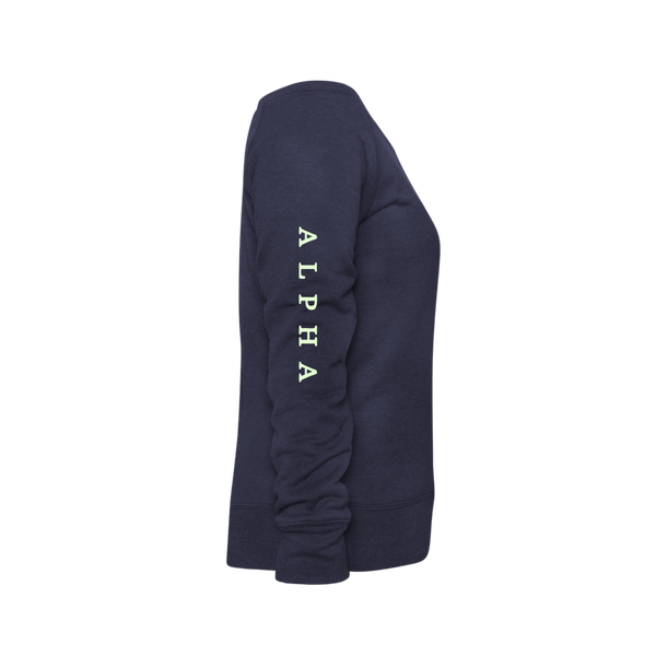 Alpha + Omega White Women's Bella + Canvas Wideneck Sweatshirt - melange navy