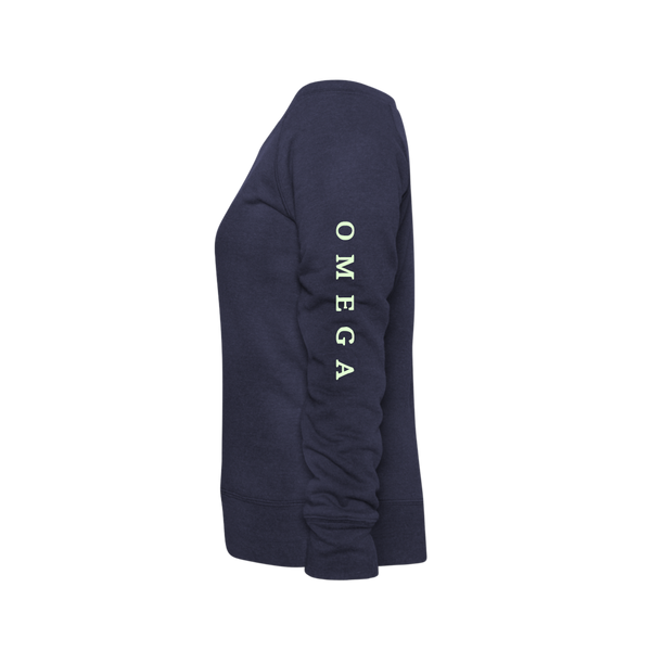 Alpha + Omega White Women's Bella + Canvas Wideneck Sweatshirt - melange navy