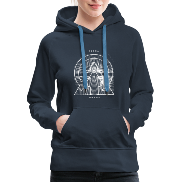 Alpha + Omega White Women’s Premium Hoodie - navy