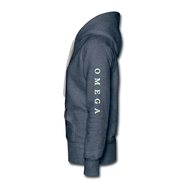 Alpha + Omega White Women’s Premium Hoodie - heather denim