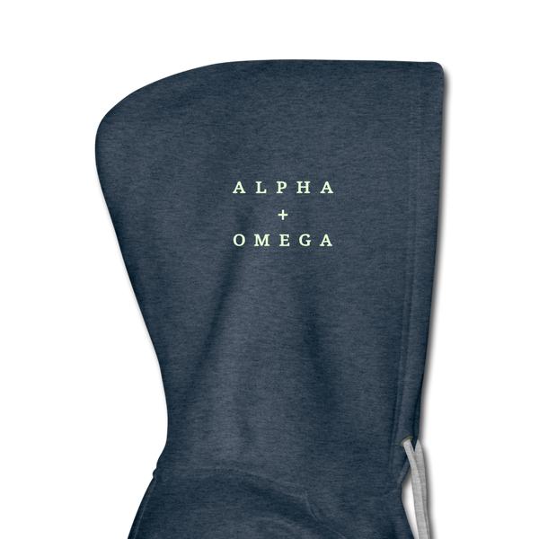 Alpha + Omega White Women’s Premium Hoodie - heather denim