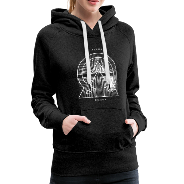Alpha + Omega White Women’s Premium Hoodie - charcoal gray