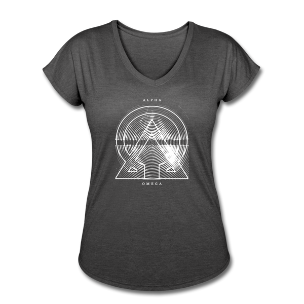 Alpha + Omega White Women's Tri-Blend V-Neck T-Shirt - deep heather