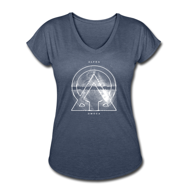 Alpha + Omega White Women's Tri-Blend V-Neck T-Shirt - navy heather