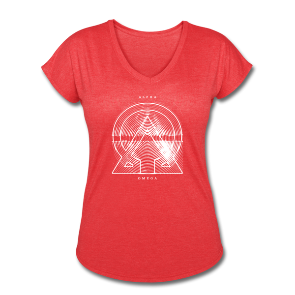 Alpha + Omega White Women's Tri-Blend V-Neck T-Shirt - heather red