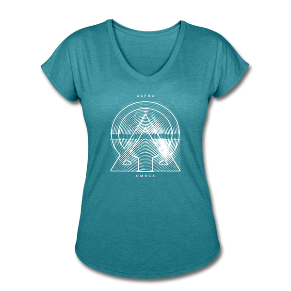 Alpha + Omega White Women's Tri-Blend V-Neck T-Shirt - heather turquoise