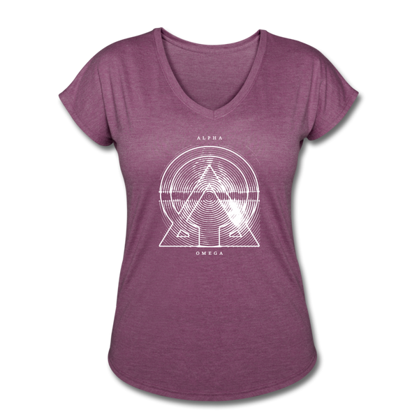 Alpha + Omega White Women's Tri-Blend V-Neck T-Shirt - heather plum