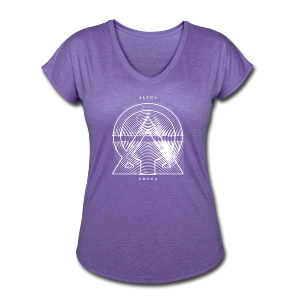 Alpha + Omega White Women's Tri-Blend V-Neck T-Shirt - purple heather