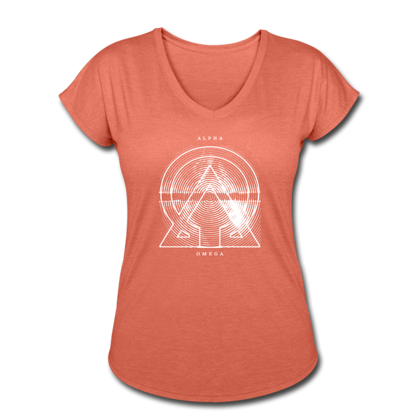 Alpha + Omega White Women's Tri-Blend V-Neck T-Shirt - heather bronze