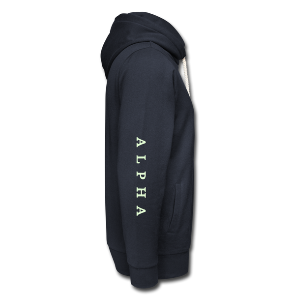 Alpha + Omega White Women's Shawl Collar Hoodie - navy