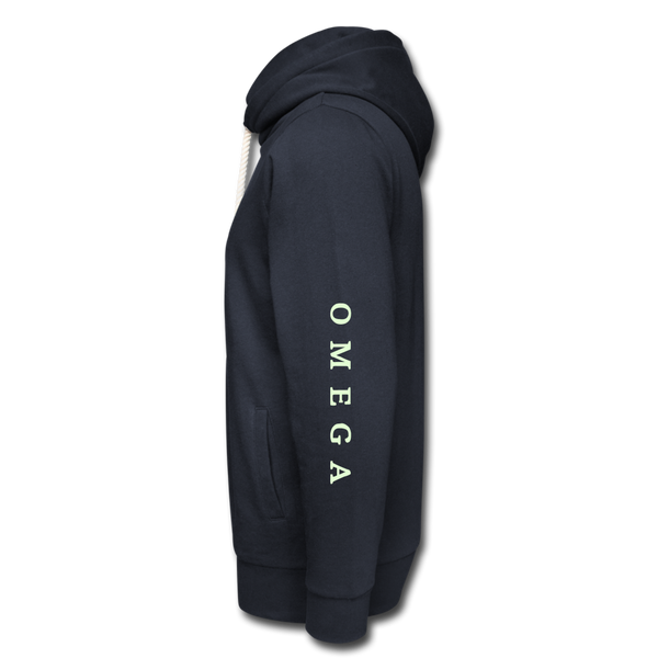 Alpha + Omega White Women's Shawl Collar Hoodie - navy