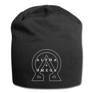 Alpha + Omega White Letter Men's Jersey Beanie - black