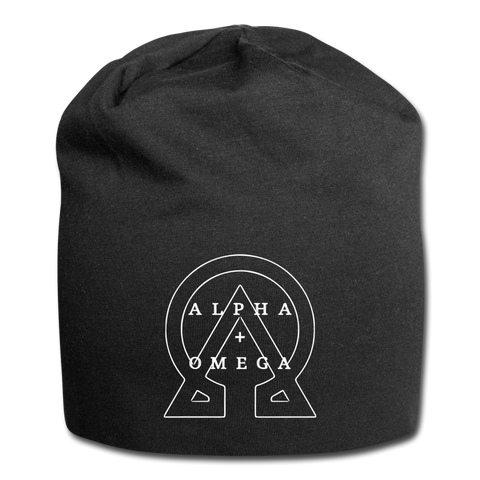 Alpha + Omega White Letter Men's Jersey Beanie - black