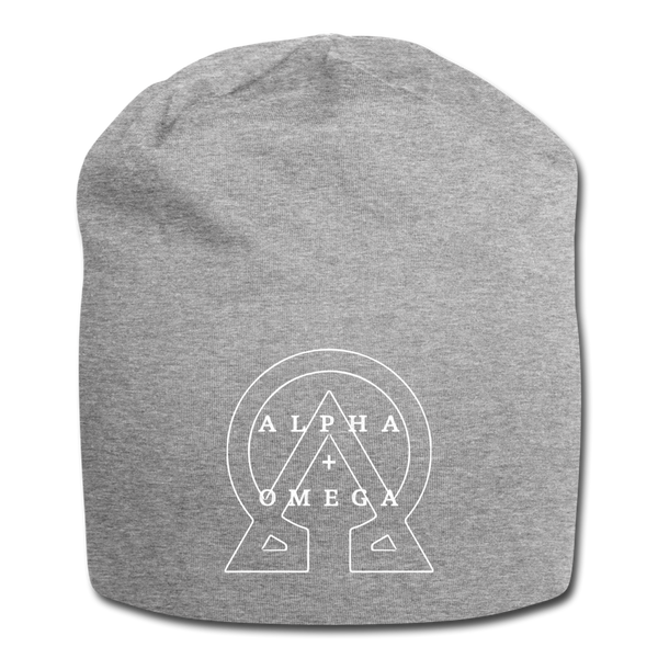 Alpha + Omega White Letter Men's Jersey Beanie - heather gray