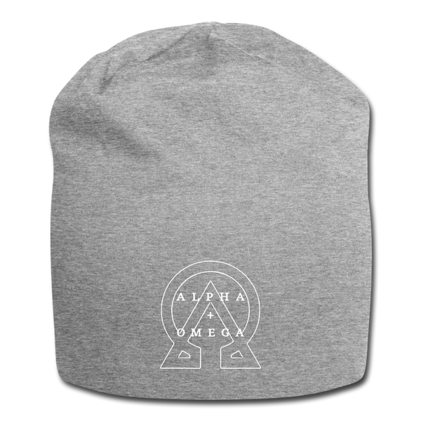 Alpha + Omega White Letter Women's Jersey Beanie - heather gray