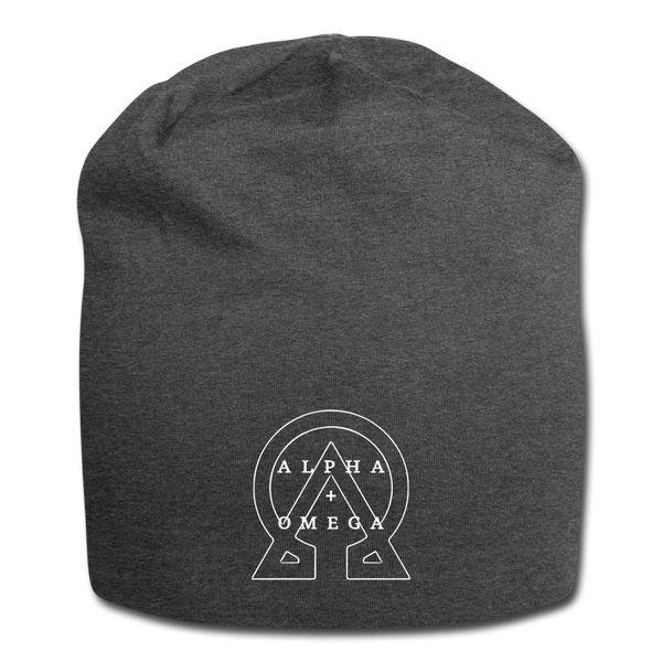 Alpha + Omega White Letter Women's Jersey Beanie - charcoal gray