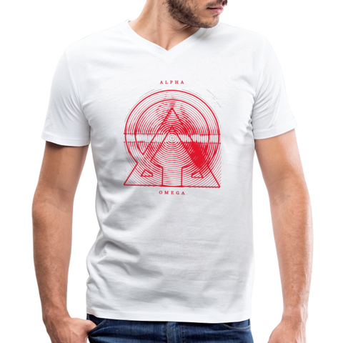 Alpha + Omega Red Bella + Canvas Men's V-Neck T-Shirt - white