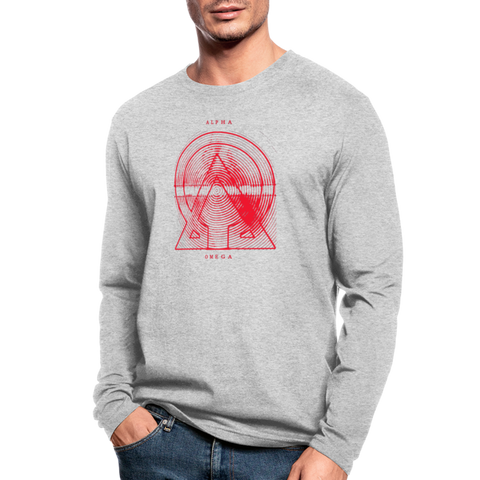 Alpha + Omega Red Men's Long Sleeve T-Shirt by Next Level - heather gray