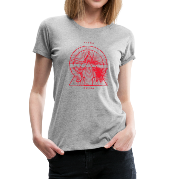 Alpha + Omega Red Women’s Premium T-Shirt - heather gray