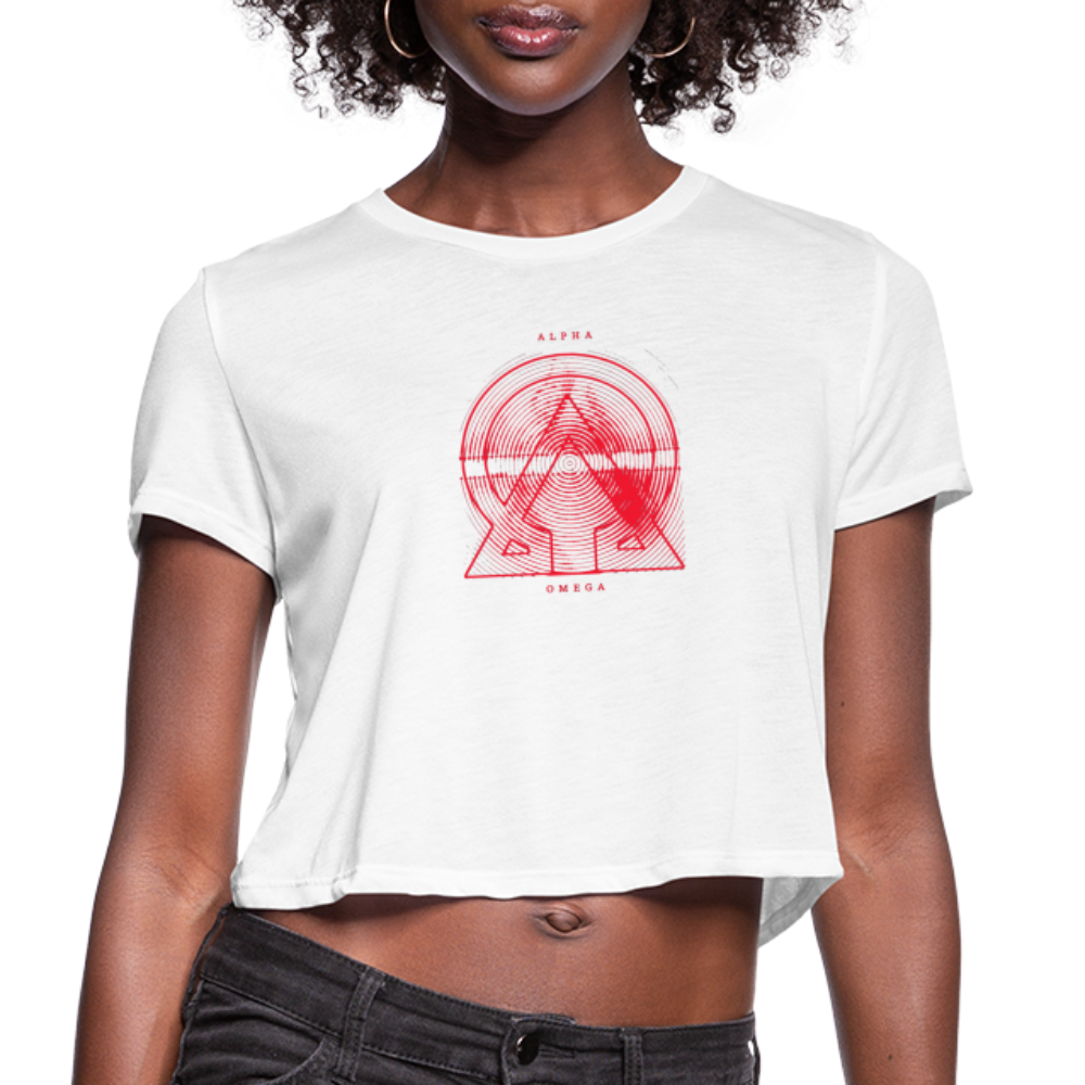 Alpha + Omega Red Women's Bella + Canvas Cropped T-Shirt - white