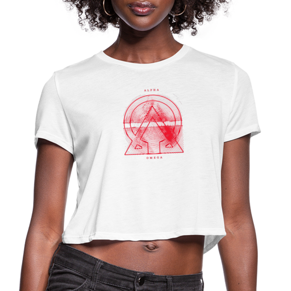 Alpha + Omega Red Women's Bella + Canvas Cropped T-Shirt - white