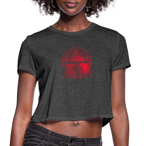 Alpha + Omega Red Women's Bella + Canvas Cropped T-Shirt - deep heather