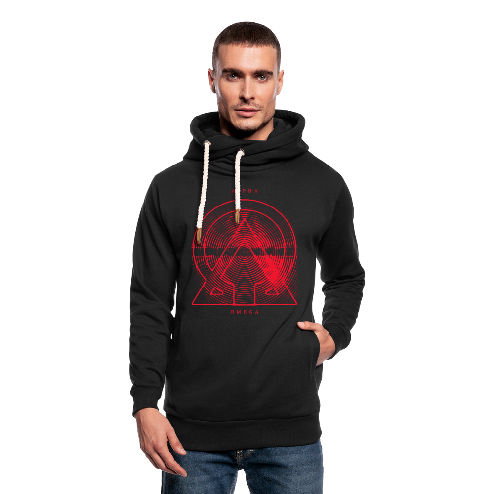 Alpha + Omega Red Shawl Collar Hoodie - black