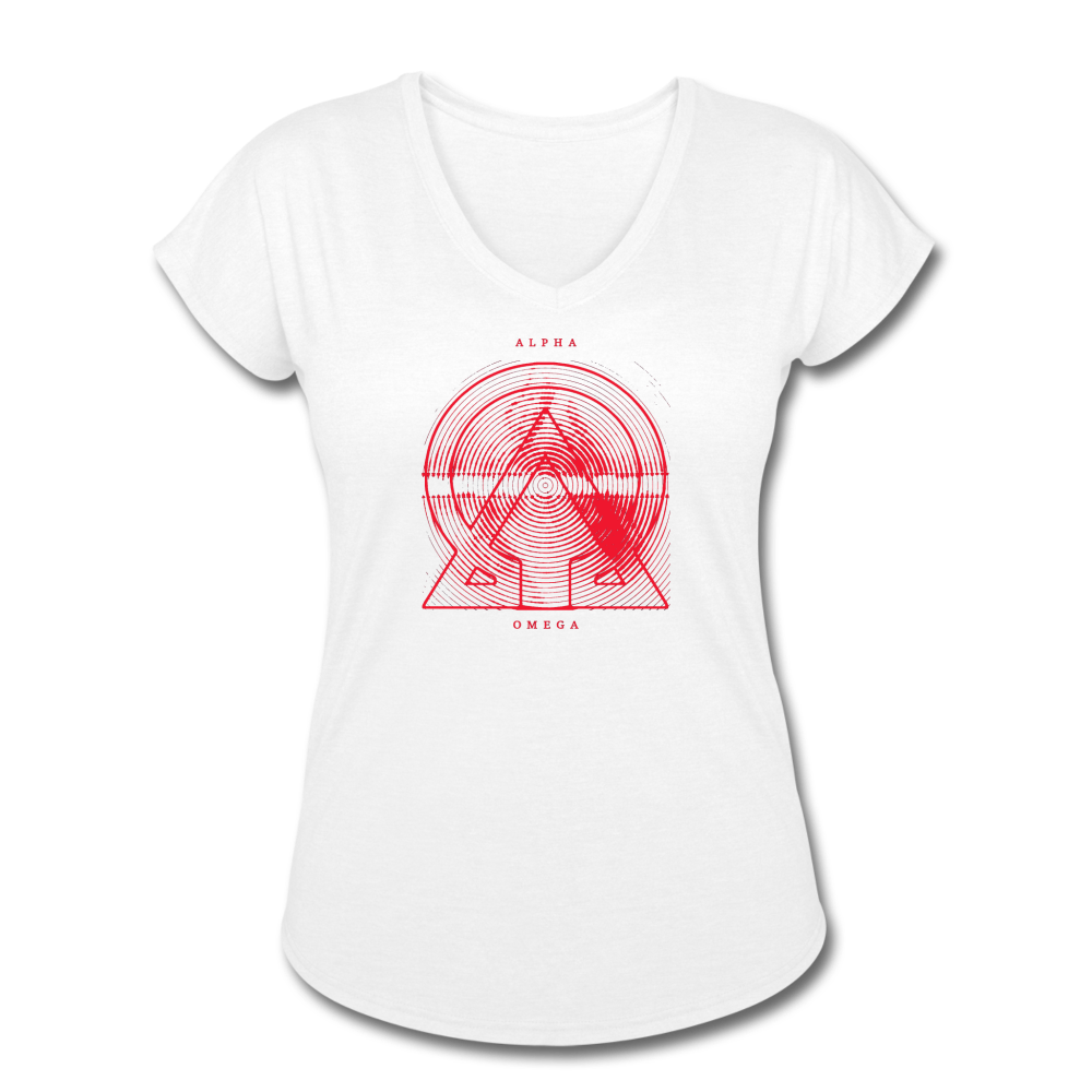 Alpha + Omega Red Women's Tri-Blend V-Neck T-Shirt - white