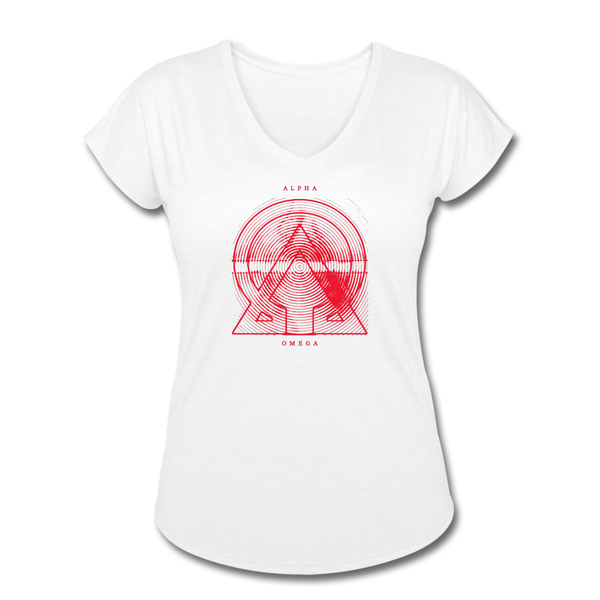 Alpha + Omega Red Women's Tri-Blend V-Neck T-Shirt - white