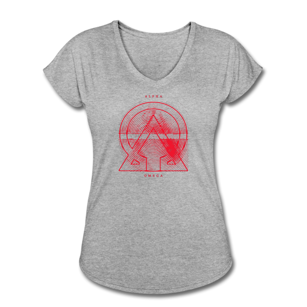 Alpha + Omega Red Women's Tri-Blend V-Neck T-Shirt - heather gray