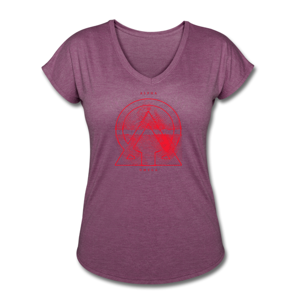 Alpha + Omega Red Women's Tri-Blend V-Neck T-Shirt - heather plum