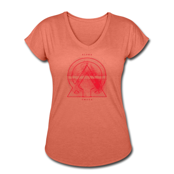 Alpha + Omega Red Women's Tri-Blend V-Neck T-Shirt - heather bronze