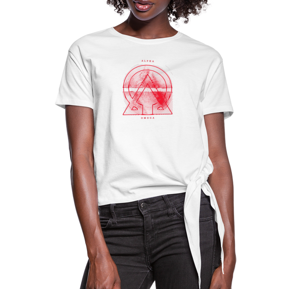 Alpha + Omega Red Women's Knotted T-Shirt - white