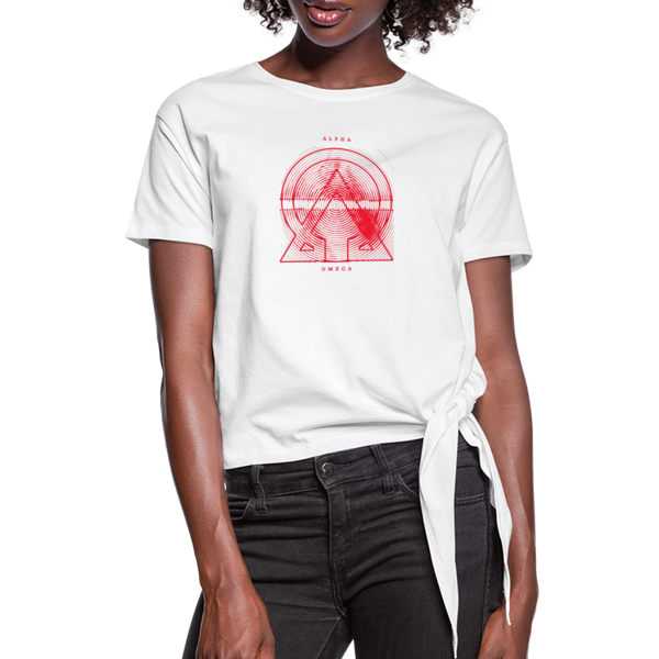 Alpha + Omega Red Women's Knotted T-Shirt - white