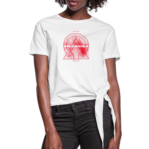 Alpha + Omega Red Women's Knotted T-Shirt - white