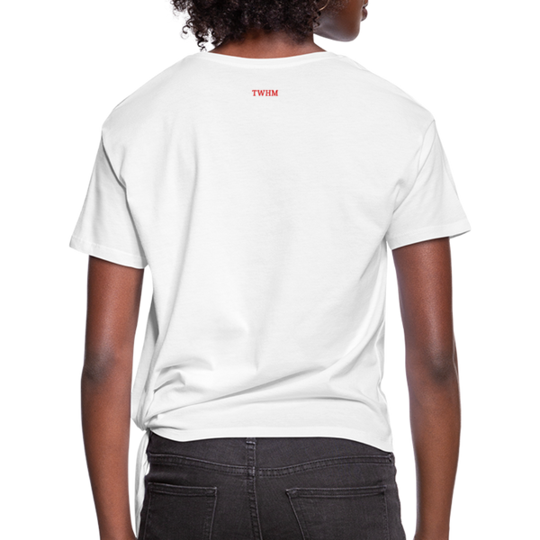 Alpha + Omega Red Women's Knotted T-Shirt - white