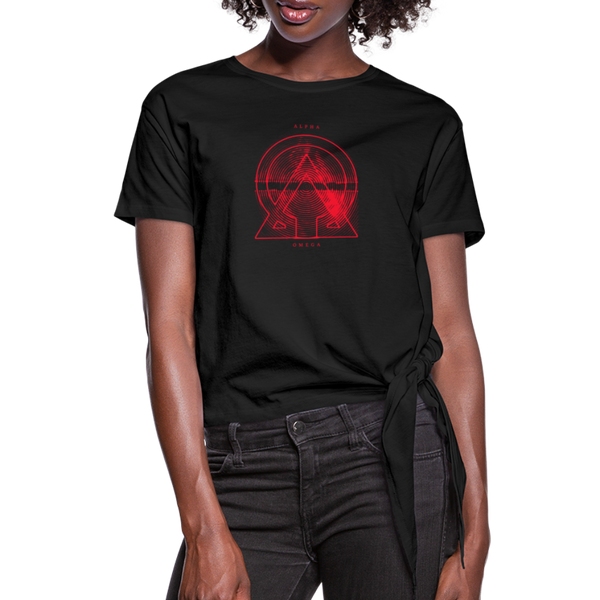 Alpha + Omega Red Women's Knotted T-Shirt - black