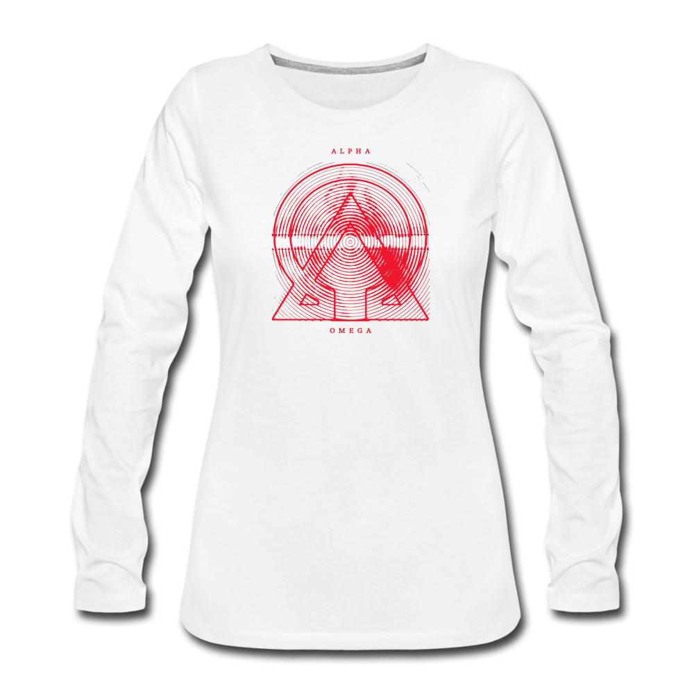 Alpha + Omega Red Women's Premium Long Sleeve T-Shirt - white