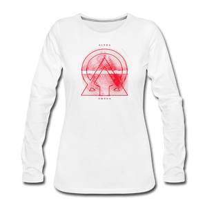 Alpha + Omega Red Women's Premium Long Sleeve T-Shirt - white