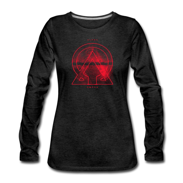 Alpha + Omega Red Women's Premium Long Sleeve T-Shirt - charcoal gray