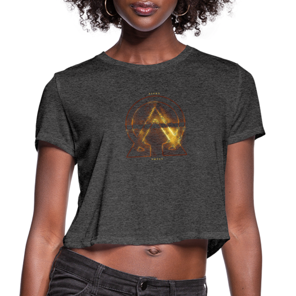 Alpha + Omega Fire Women's Bella + Canvas Cropped T-Shirt - deep heather