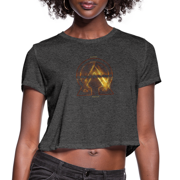 Alpha + Omega Fire Women's Bella + Canvas Cropped T-Shirt - deep heather